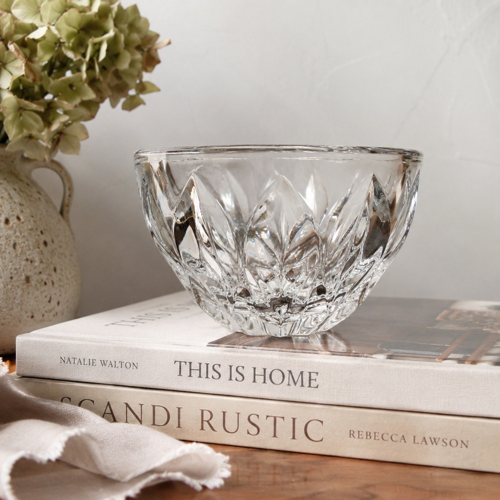 Vintage Kosta Boda Opus Swedish Cut Crystal Bowl Signed Heavy Art Glass 4.5"